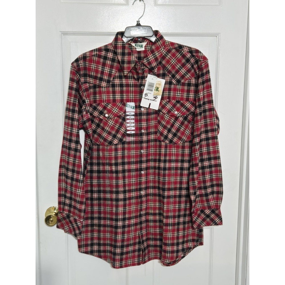Key Mens Flannel button up shirt Red black NWT size Large‎ Tall